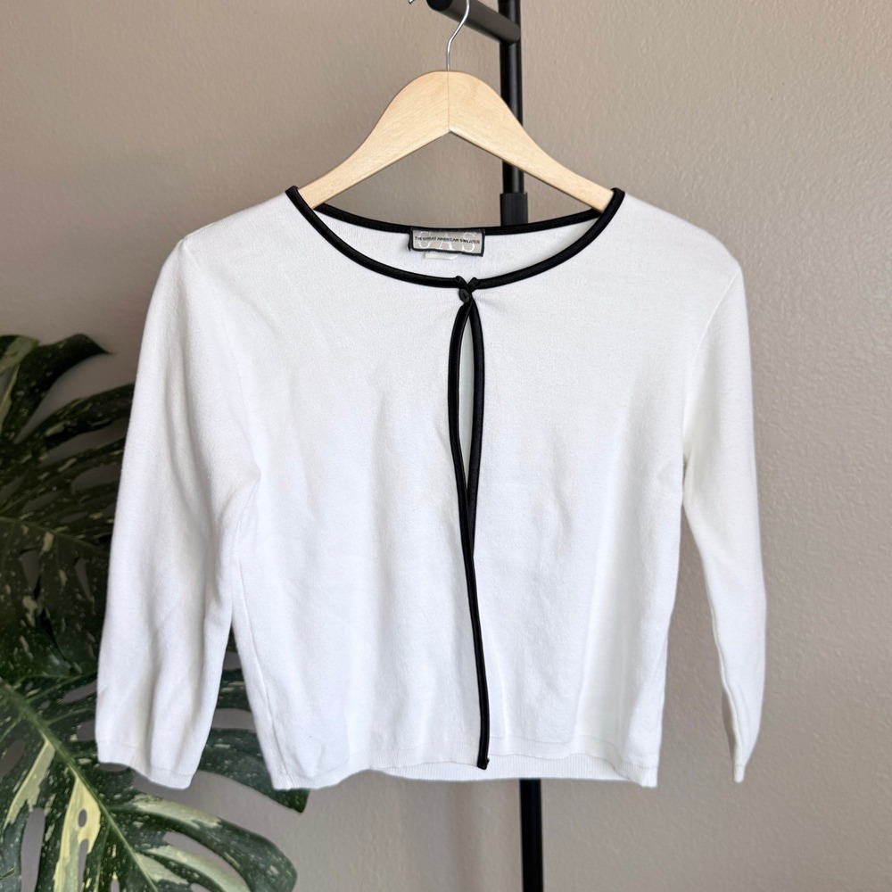 Vintage 90s The Great American Sweater White Black Trim Cardigan Large